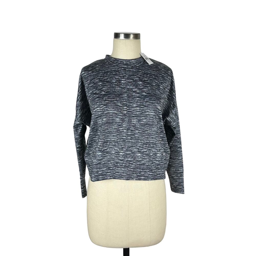 LOU & GREY Gray Space Dye Cropped Long Sleeve Pullover Top Size XS NWT Casual